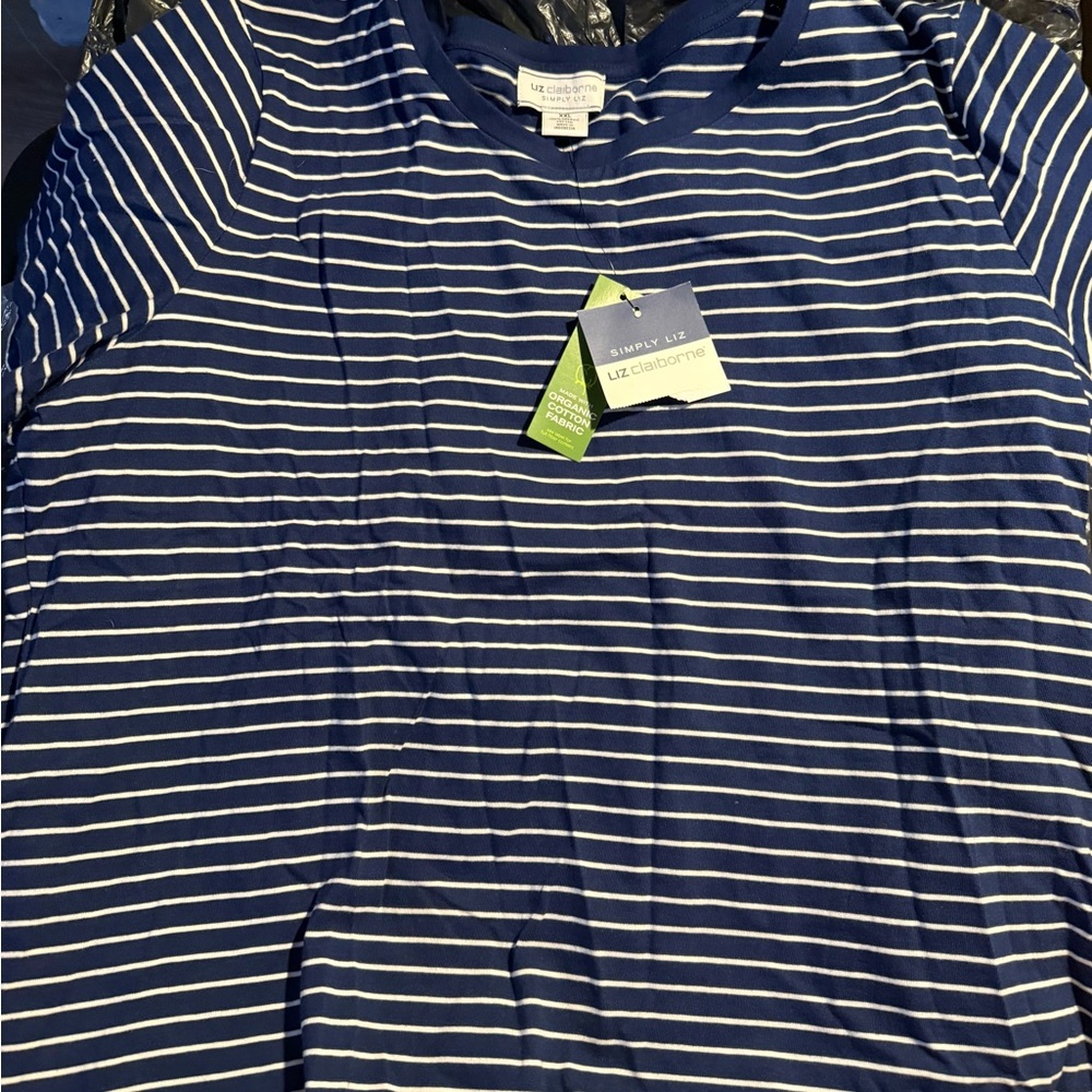 Liz Claiborne Navy and White Striped Tee